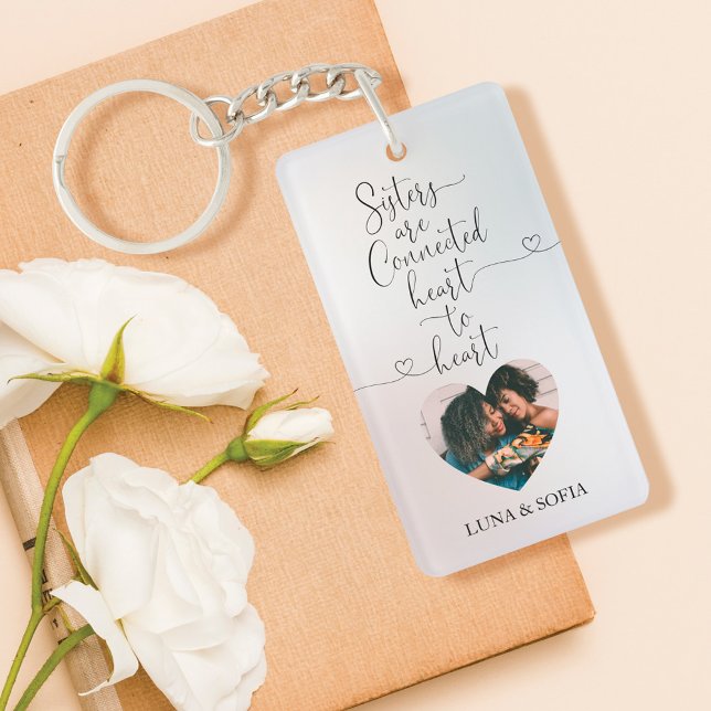 Soeurs du coeur connecté au coeur | Photos de Soeu (Sisters Connected Heart to Heart | Sister Photos Keychain)