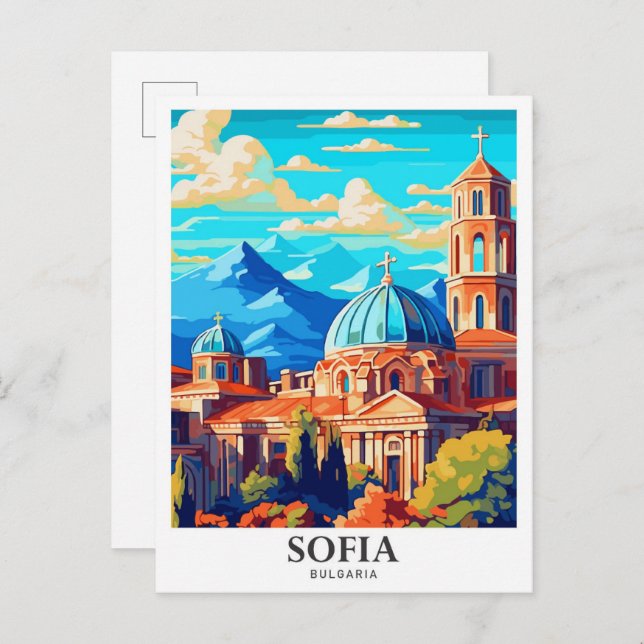 Sofia Bulgaria Art Vintage Travel Illustration Postcard (Front/Back)