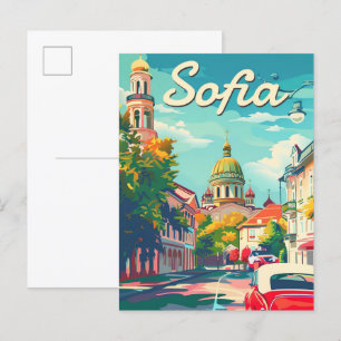 Sofia Bulgaria Vintage Retro Travel Illustration Postcard