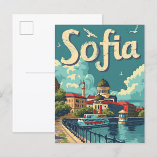 Sofia Bulgaria Vintage Retro Travel Illustration Postcard