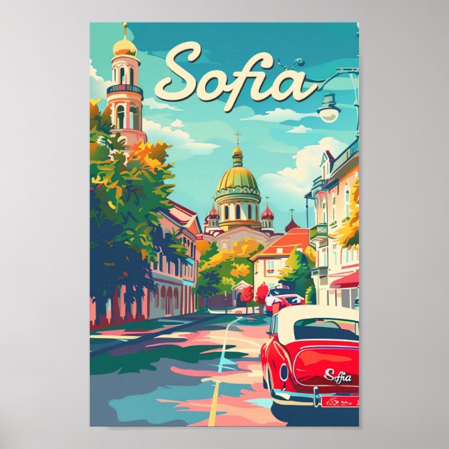 Sofia Bulgaria Vintage Retro Travel Illustration Poster (Front)
