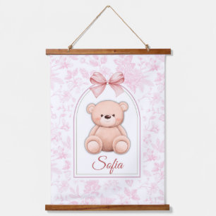 Sofia Custom Pink Teddy Bear Nursery Design Hanging Tapestry