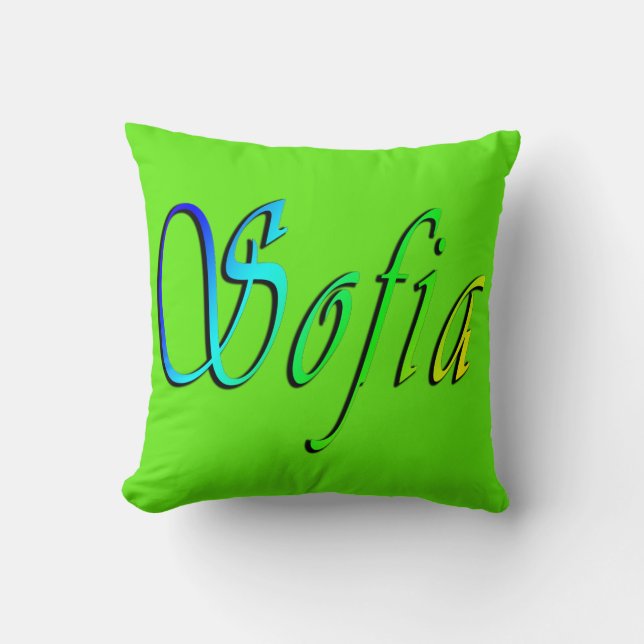 Sofia, Name, Logo, Green Throw Cushion (Front)