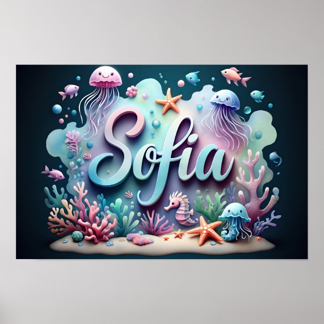 Sofia Ocean Nursery Underwater Sea Animals Poster (Front)