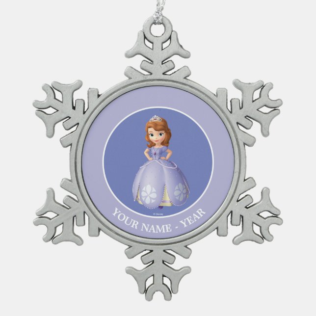 Sofia The First | Standing Add Your Name Snowflake Pewter Christmas Ornament (Front)