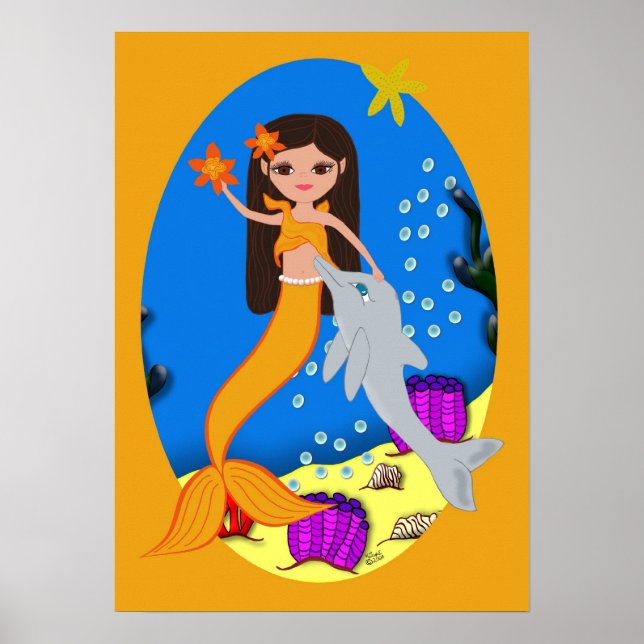 Sofia the Orange Mermaid and Dolphin Poster (Front)
