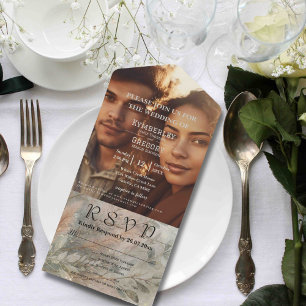 Soft Abstract Botanical Grey Green Minimalist  All In One Invitation