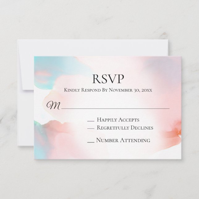 *~* Soft Abstract Coral Aqua Wedding Insert RSVP Card (Front)