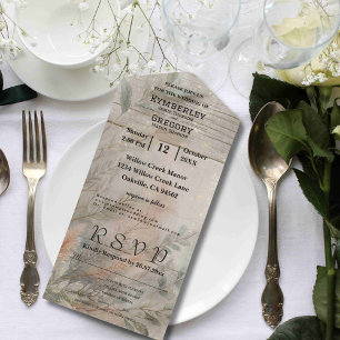 Soft Abstract Neutral Botanical Minimalist All In One Invitation