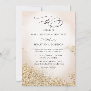 *~* Soft Abstract Watercolor Gold Blush Wedding Invitation