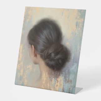 Soft Aesthetic Woman Hair Bun Pedestal Sign