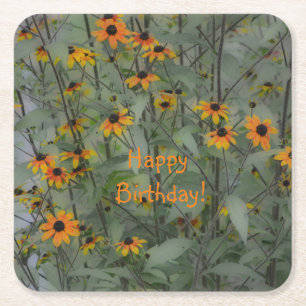 Soft and Dreamy Happy Birthday Floral Square Paper Coaster