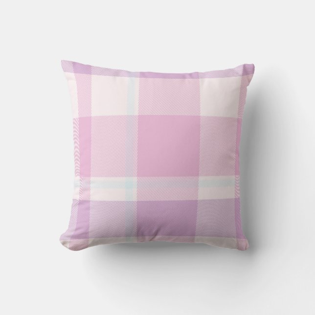 Soft and Elegat Pastel Pink Plaid Pattern Throw Pillow (Front)