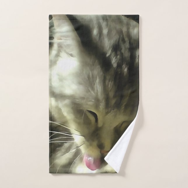Soft And Gentle Fur And Purr Of A Grey Cat Hand Towel (Hand Towel)