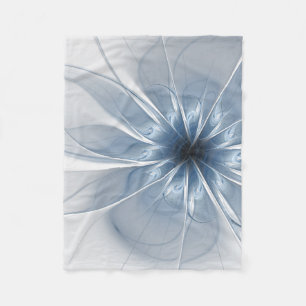 Soft and tenderness blue fractal fantasy flower cu fleece blanket