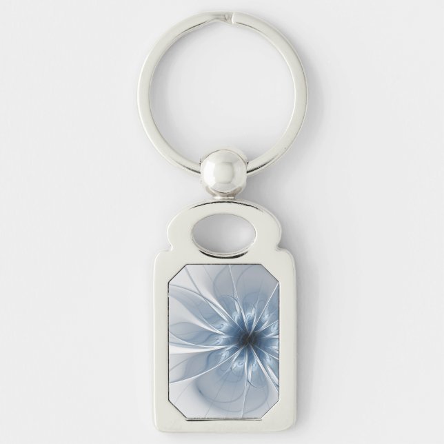 Soft and tenderness blue fractal fantasy flower cu keychain (Front)