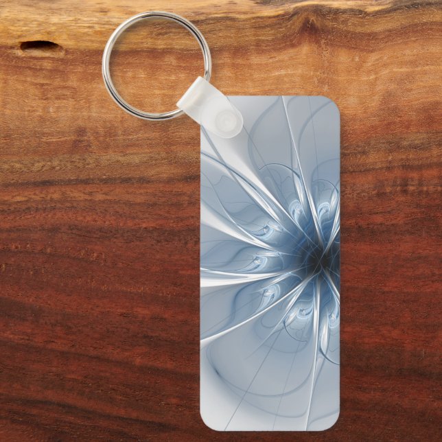 Soft and tenderness blue fractal fantasy flower cu keychain (Front)