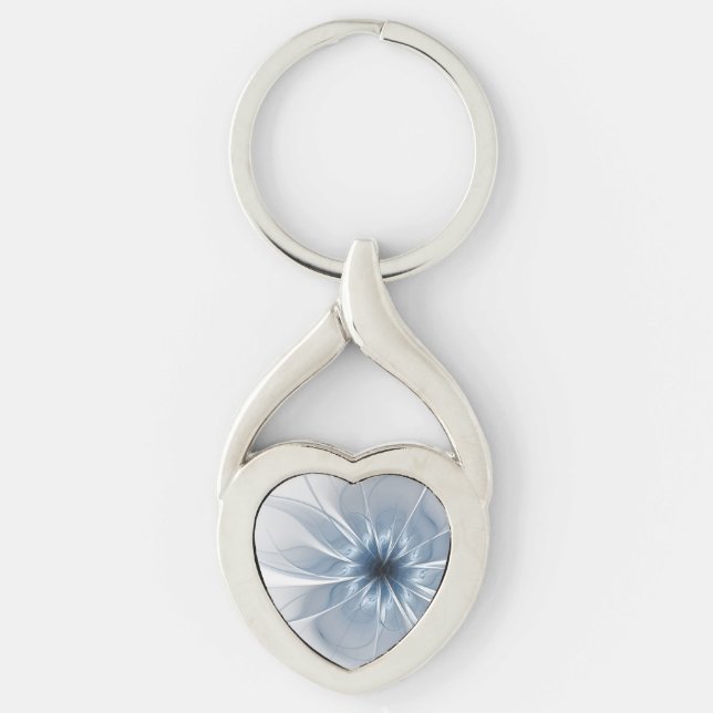 Soft and tenderness blue fractal fantasy flower cu keychain (Front)
