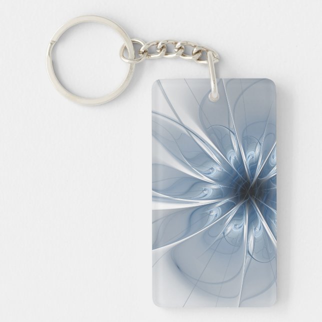 Soft and tenderness blue fractal fantasy flower cu keychain (Front)