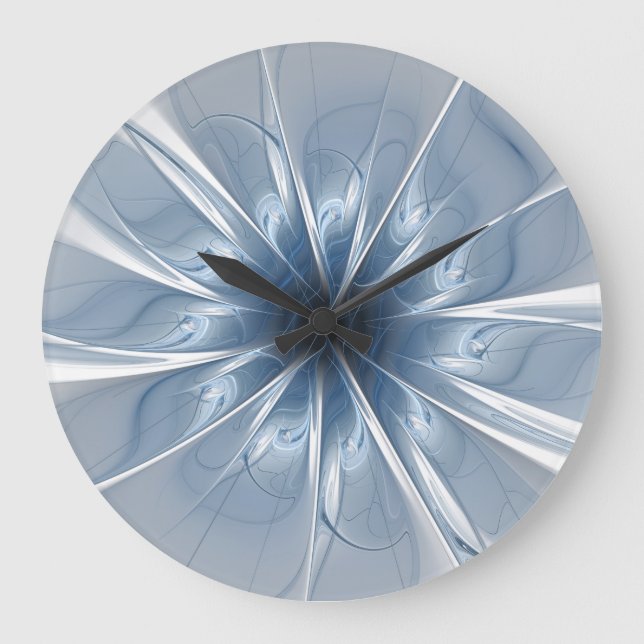 Soft and tenderness blue fractal fantasy flower cu large clock (Front)