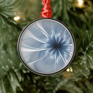 Soft and tenderness blue fractal fantasy flower cu metal ornament