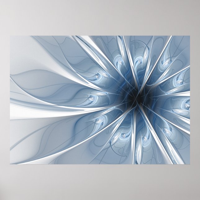 Soft and tenderness blue fractal fantasy flower cu poster (Front)