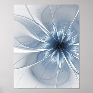 Soft and tenderness blue fractal fantasy flower cu poster