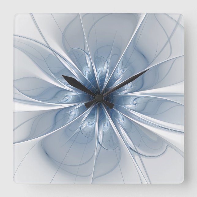 Soft and tenderness blue fractal fantasy flower cu square wall clock (Front)