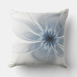 Soft and tenderness blue fractal fantasy flower outdoor pillow