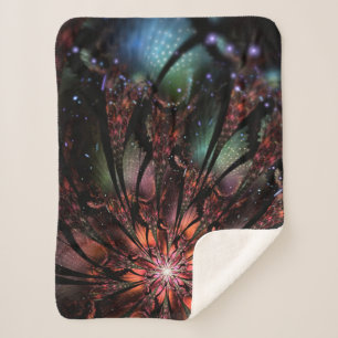 Soft and tenderness fractal fantasy flower sherpa blanket