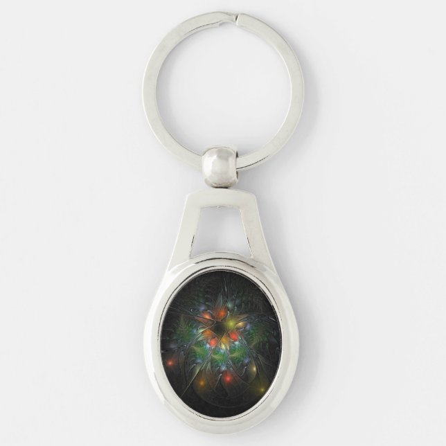 Soft and tenderness fractal fantasy flowers keychain (Front)