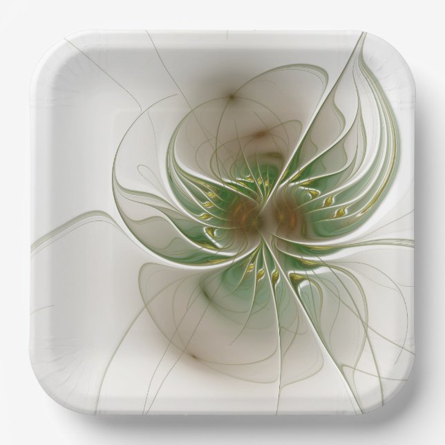 Soft and tenderness fractal fantasy flowers  paper plate (Front)
