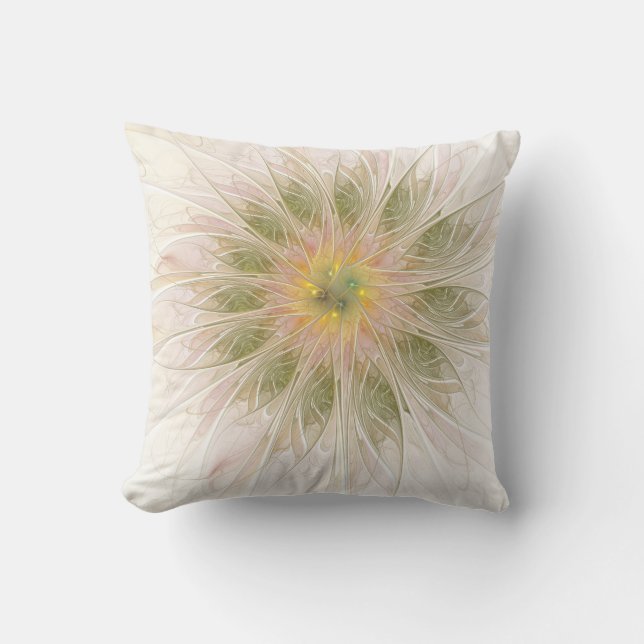 Soft and tenderness fractal fantasy flowers  throw pillow (Front)