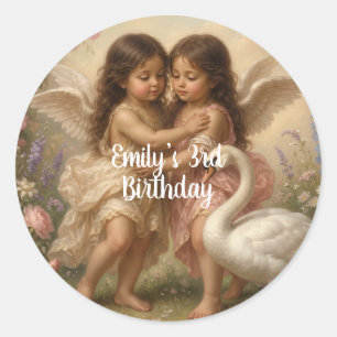 soft angel cherub girls’ birthday     classic round sticker