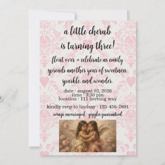 soft angel cherub girls’ birthday invitation