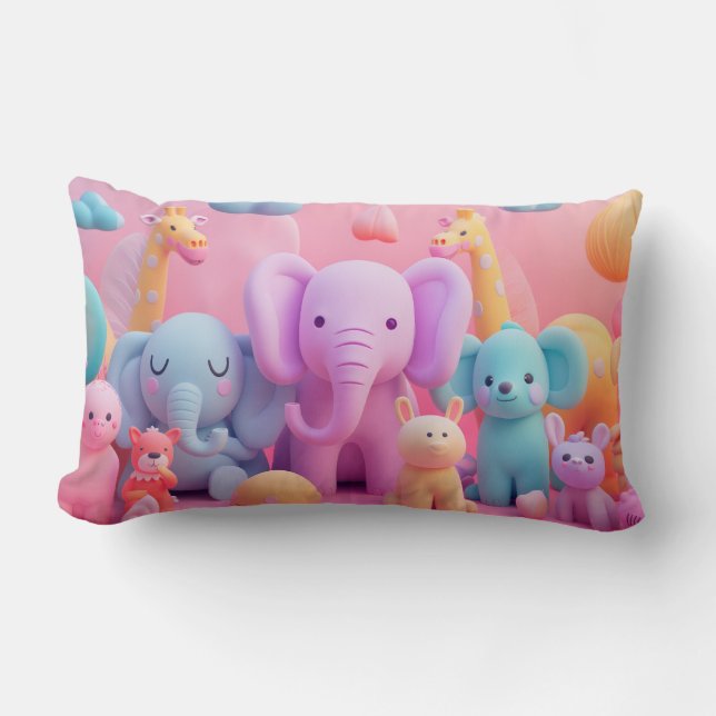 Soft animals in pastel colours lumbar pillow (Front)