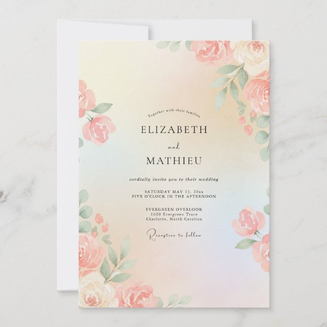Soft Apricot Painted Wedding Invitation (Front)
