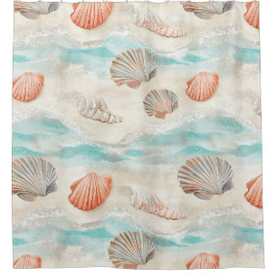Soft Aqua and Coral Seashells with Starfish Detail