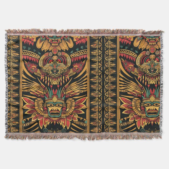 Soft Aqua "Aztec Dream" Cozy Throw Blanket (Front)