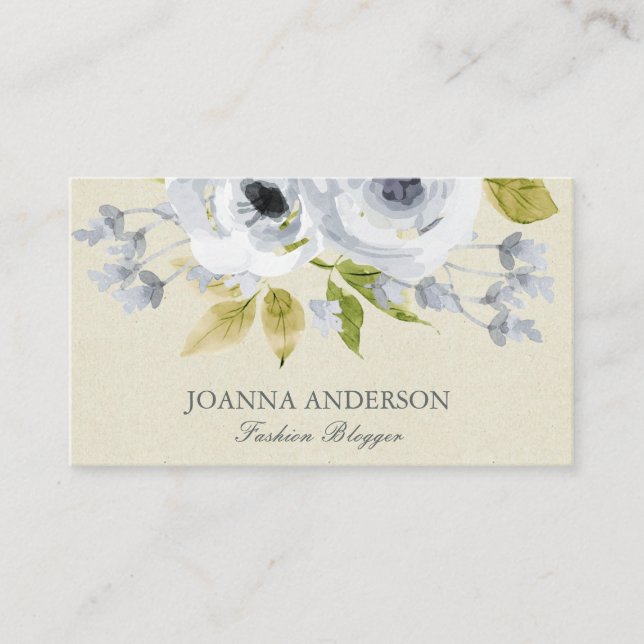 SOFT AQUA BLUE GREEN WATERCOLOR FLORAL BUSINESS CARD (Front)