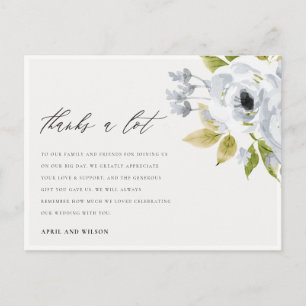 SOFT AQUA BLUE WATERCOLOUR FLORAL THANK YOU POSTCARD