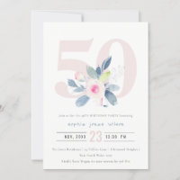SOFT AQUA BLUSH BLUE FLORAL 50TH ANY AGE BIRTHDAY