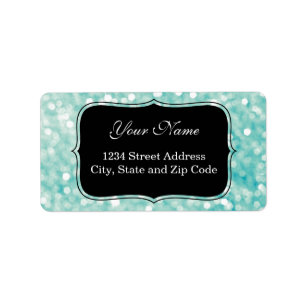 Soft Aqua Bokeh Lights Glitter Sparkles Label