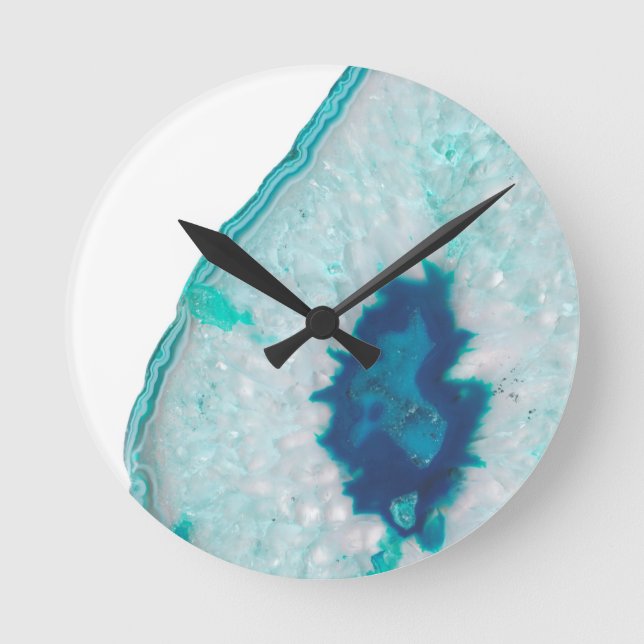 Soft Aqua Marine Blue Ocean Agate #1 #gem #decor  Round Clock (Front)