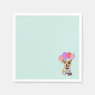 Soft Aqua-Mint Cheerful Modern Corgi Birthday Napkin