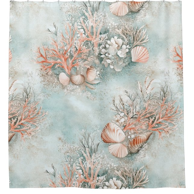 Soft Aqua Ocean Shell Botanical Pattern (Front)
