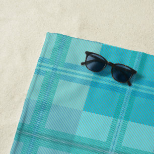 Soft Aqua Teal Green Plaid Aesthetic Beach Towel