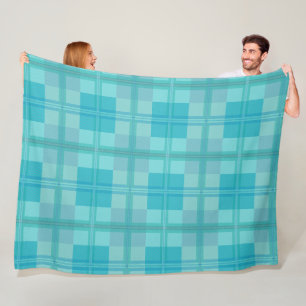 Soft Aqua Teal Green Plaid Aesthetic Fleece Blanket