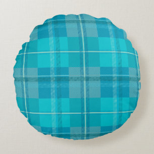 Soft Aqua Teal Green Plaid Aesthetic Round Pillow