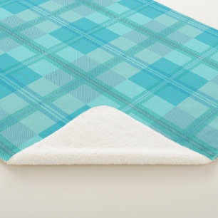 Soft Aqua Teal Green Plaid Aesthetic Sherpa Blanket